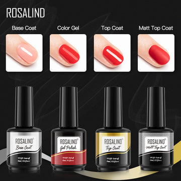 ROSALIND 15ml Gel Polish Essential 3PCS/Set Top Coat Base Coat Matt Top Coat Soak Off Nail Art Decorations UV/LED Lamp